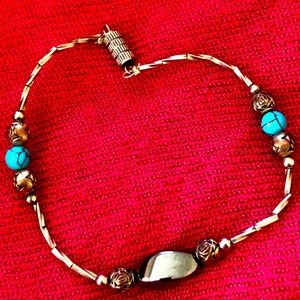 Hematite, Silver and Turquoise Bracelet or Anklet